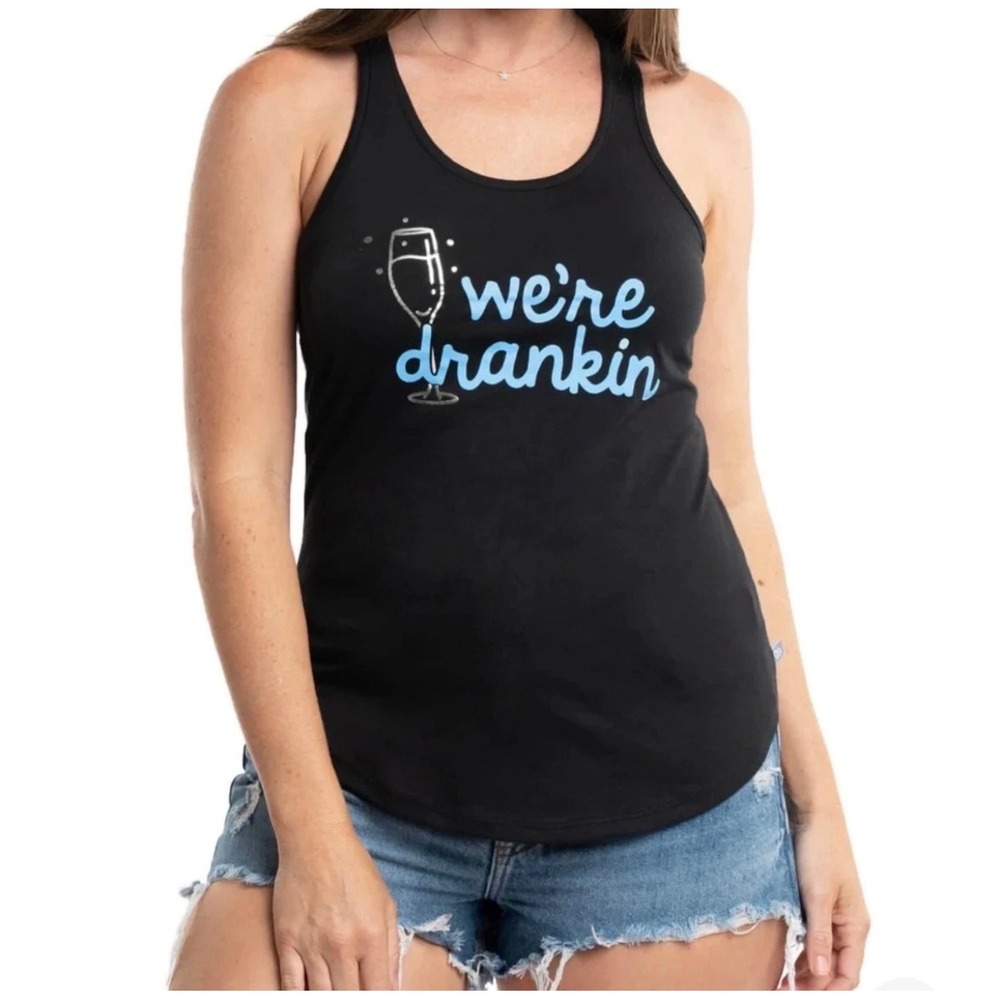 LG -Tipsy Elves Womens We're Drankin Graphic Racerback Tank Top‎ Black Large NEW